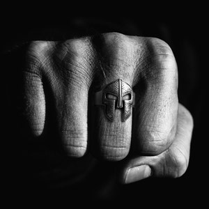 Silver Spartan Warrior Helmet Ring, Greek Helmet Ring, Antique Silver, Gift For Soldier
