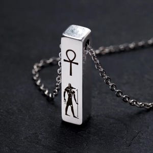 Silver Anubis Bar Necklace, Egyptian God Necklace, Egyptian Symbol Jewelry, Can Be Personalized