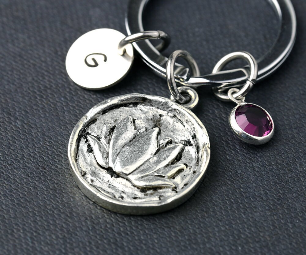 Lotus Flower Keychain, Silver Lotus Keyring, Zen, Yoga, Buddhist ...