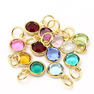 Add-On Item 6mm Swarovski® Crystal Birthstone Charms, Dangling Birthstones, Gold-Plated Channel Drops, Bezel set Crystal