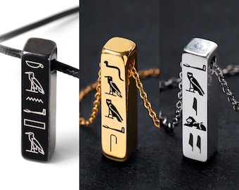 Collana con nome geroglifico egizio, collana con alfabeto egizio, gioielli con simboli egizi, gioielli con nome personalizzato, personalizzabili