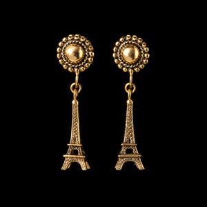 Gold Eiffel Tower Stud Earrings, Eiffel Tower Jewelry, Paris Landmark, 3D Eiffel Tower, France French Earrings, Highly Detailed, Made in USA