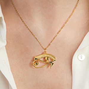 Gold Eye of Horus Necklace, The Eye of Ra Pendant, Protection Amulet, Egyptian Symbol Jewelry, 24K Gold Plated