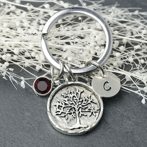 Family Tree Keychain, Mother&#39;s Day Gift, Gift for Mom, Tree of Life Keychain, Customized Initial, Monogram Keychain, Personalized Gift