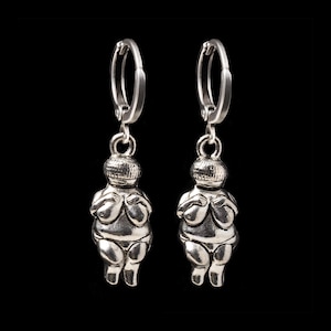 Venus of Willendorf Earrings, Silver Venus Jewelry, Woman of Willendorf, Fertility Goddess Hoops