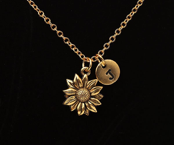 Gold sunflower pendant necklace deals