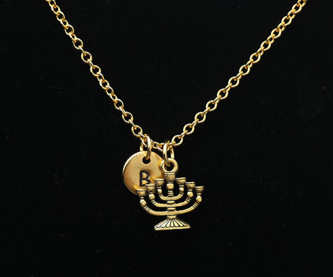 Menorah Necklace, Antique Gold Menorah Necklace, Hanukkah Charm