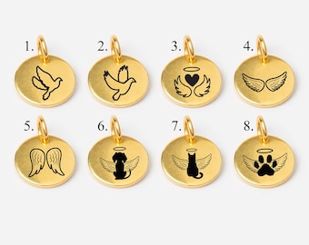 Dijes conmemorativos de oro, dijes de duelo, alas de ángel, paloma en vuelo, en memoria de, dijes de recuerdo, 10 mm (3/8")