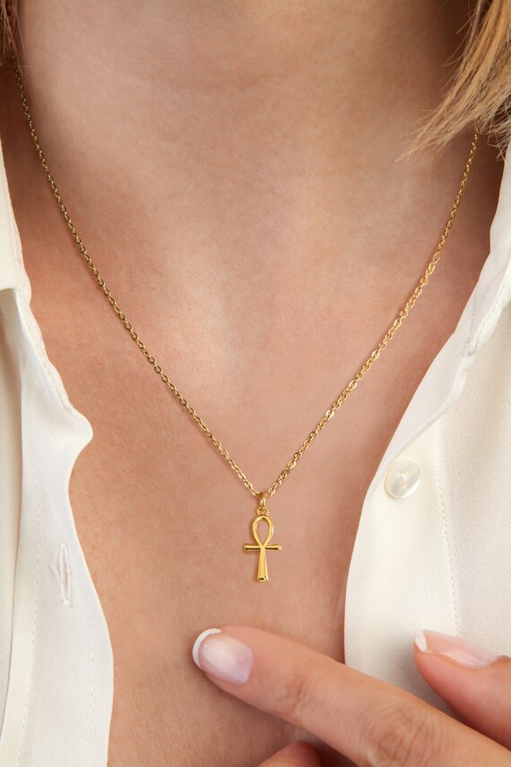 Gold Ankh Necklace Egyptian Cross of Life Necklace Egyptian