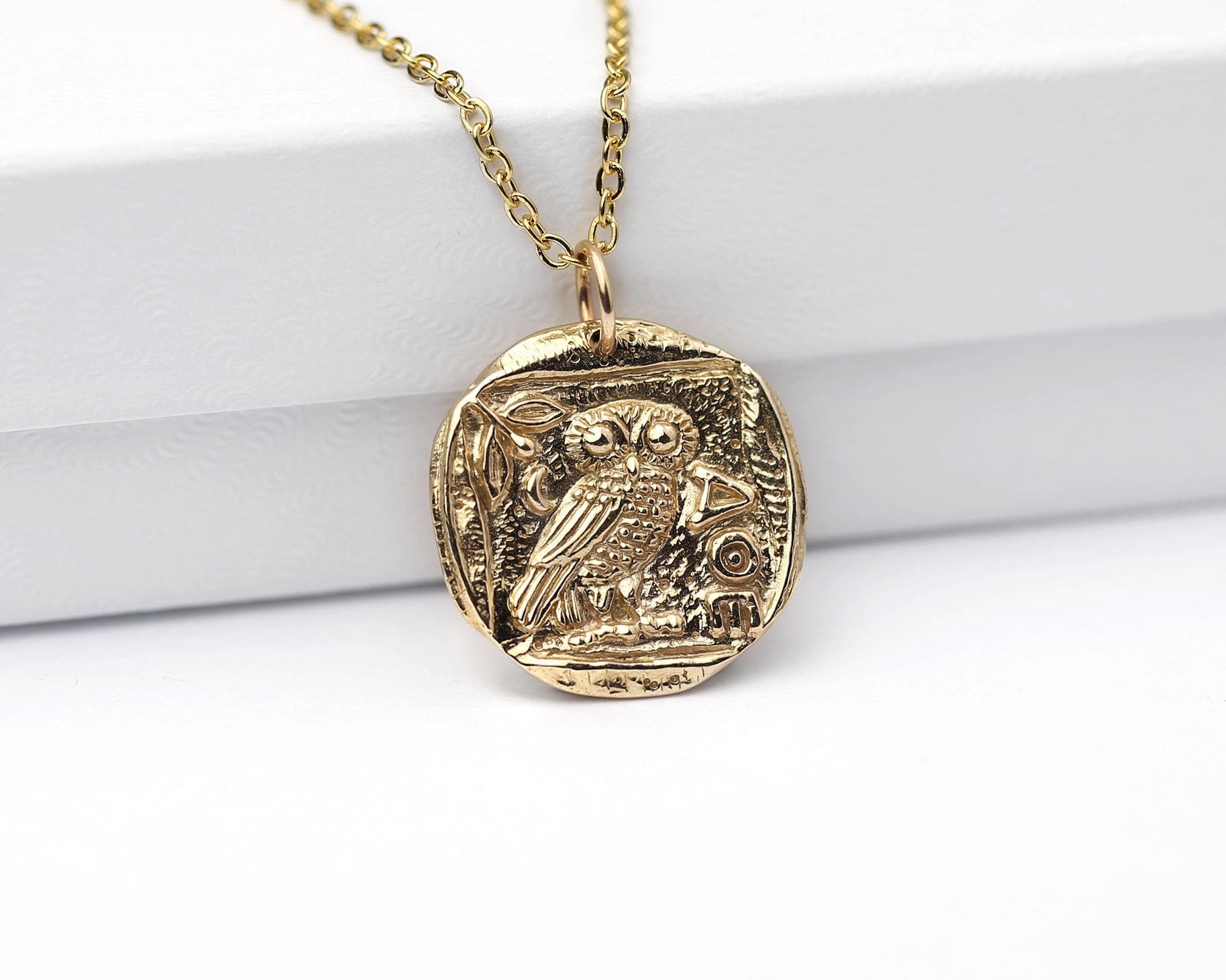 Owl of Athena Necklace, Bronze Athena's Owl Coin, Warrior Goddess Athena Replica Coin Necklace,