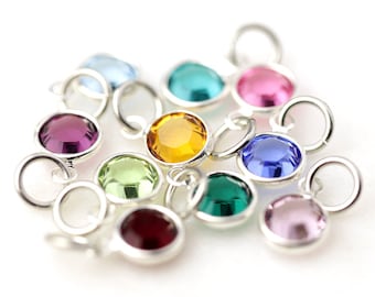 Item adicional: pingentes de pedra de nascimento de cristal Swarovski® de 6 mm, pedras de nascimento pendentes, conjunto de aro de cristal banhado a prata com gotas de canal