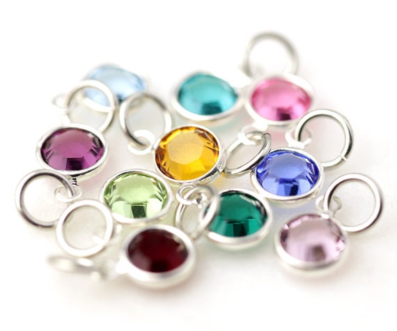 Add-On Item 6mm Swarovski® Crystal Birthstone Charms, Dangling Birthstones, Silver-Plated Channel Drops Bezel Set Crystal