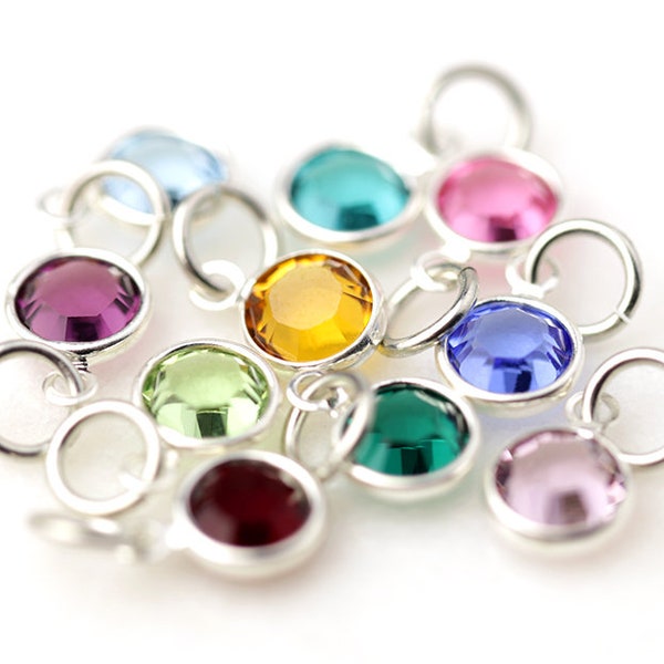 Add-On Item 6mm Swarovski® Crystal Birthstone Charms, Dangling Birthstones, Silver-Plated Channel Drops Bezel Set Crystal