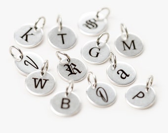 Choose from 140 Icons, 7 Font Styles, Small Silver Personalized Tags, Custom Monogram Charm, Initial Disc, Personalized Jewelry Tags