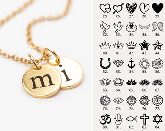 Choose from 140 Icons, 7 Font Styles, Personalized Gold Disc Necklace, Gold Tag Necklace, Custom Monogram, Minimalist Jewelry