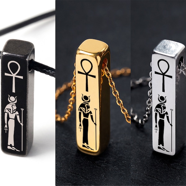 Isis, Aset, Eset Goddess Bar Necklace, Egyptian Goddess of Healing, Protection, and Magic, Egyptian Symbol Jewelry, Can Be Personalized