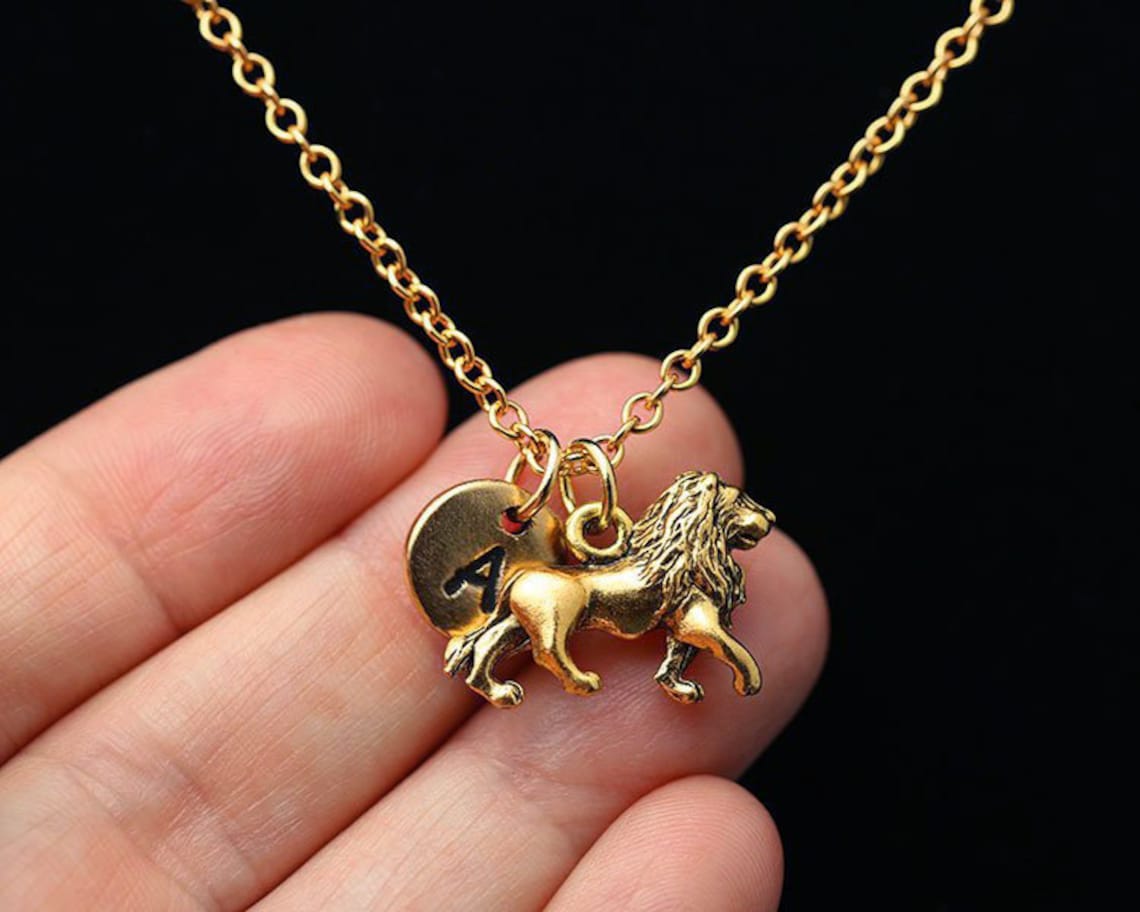 gold-lion-necklace-antique-gold-lion-charm-necklace-the-king-etsy