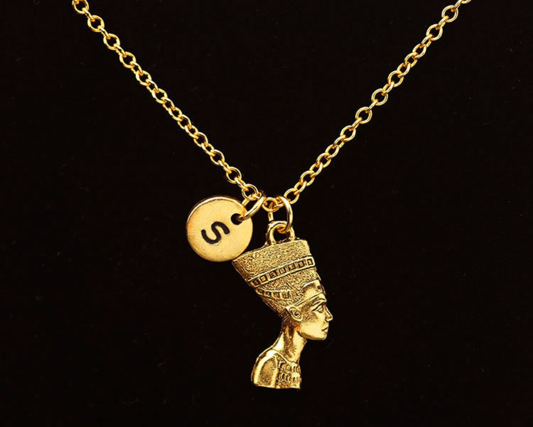 Nefertiti Necklace, Antique Gold Nefertiti Necklace, Nefertiti Pendant