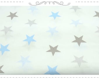 Baumwolle Sterne hellblau/grau auf weiss