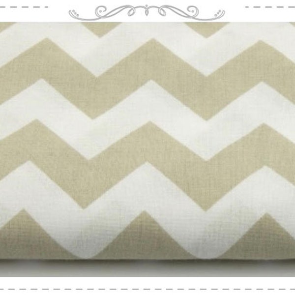 Baumwolle Chevron Zickzack beige auf weiss