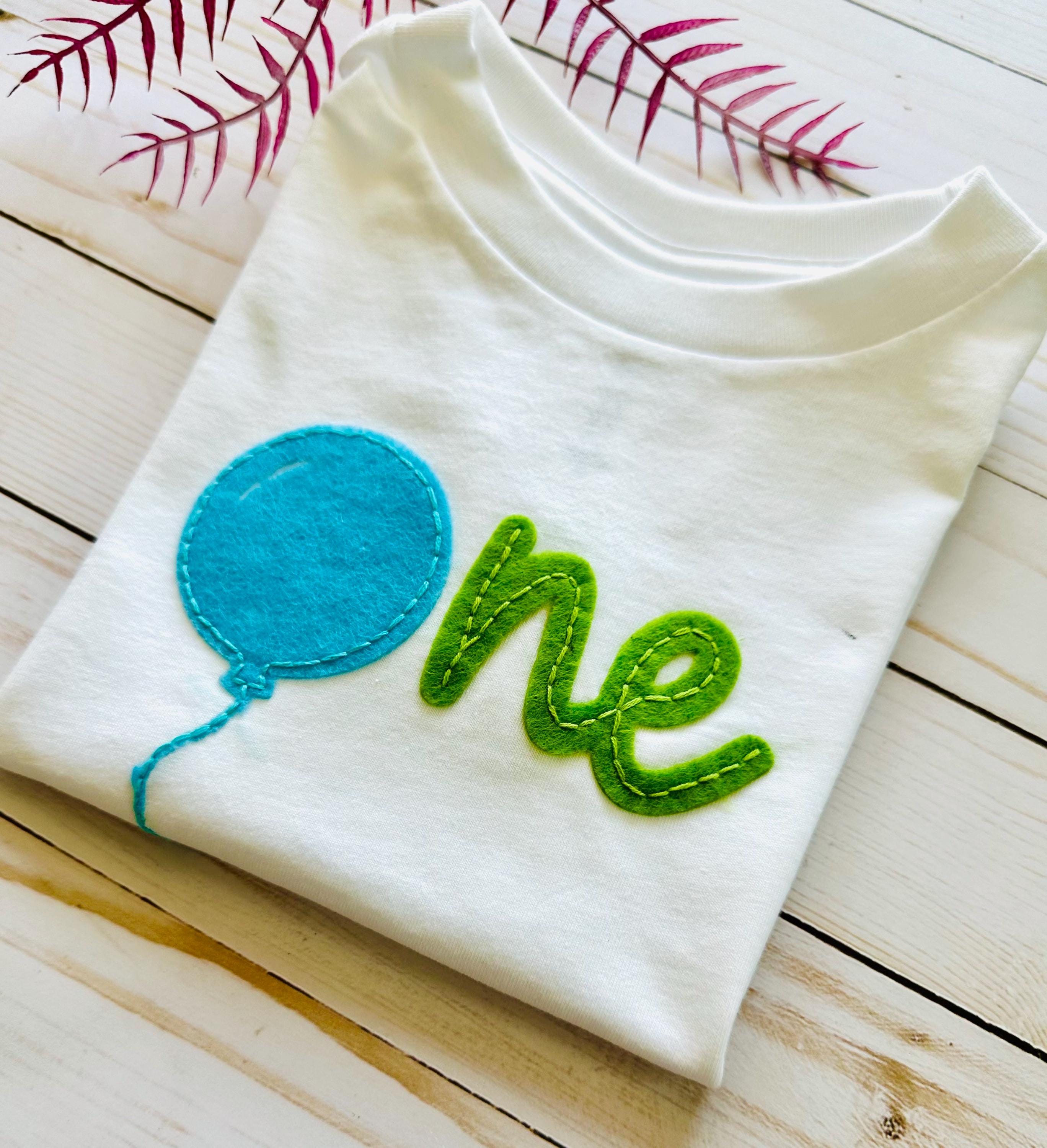 Personalized Hand-Embroidered Birthday T-shirt: Felt Balloon Design