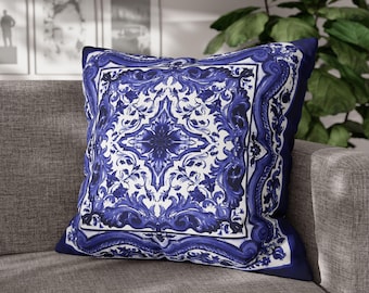 Funda de almohada cuadrada de lona polivinílica, *Obra de arte original pintada a mano inspirada en Sicilia, encanto italiano, teste di moro, viajero de Sicilia, Sicilia