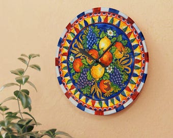 Reloj de pared acrílico Sicily Traveller (tamaño 27,5 x 27,5 cm o 20,3 x 20,3 cm), reloj decorativo, reloj ligero, arte relojero único, Sicilia