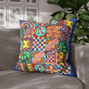 Square Poly Canvas Pillowcase,**Artwork from Original hand-painted, sicily inspired, italian charm, teste di moro, sicily traveller, sicilia