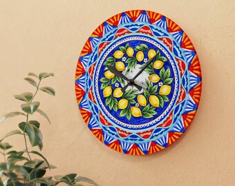 Reloj de pared acrílico de limón siciliano, decoración mediterránea, reloj decorativo, reloj ligero, arte de reloj único, Sicilia