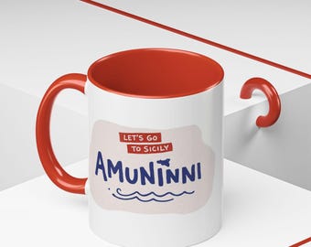 Taza de café "Vamos a Sicilia" de 11 oz y 15 oz con la frase "Amuninni", dialecto siciliano, Sicilia, viajero siciliano, inspirado en Sicilia, taza de capuchino.