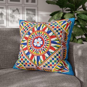 Square Poly Canvas Pillowcase, sicily inspired, italian charm, teste di moro, sicily traveller, sicilia 16x16 18x18 20x20 24x24 26x26