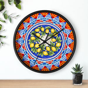 Wall Clock Sicilian Lemon 10" x 10", Kitchen clock, wall decoration, lemon clock, fruit clock, Italian tile clock, Illustrated wall clock