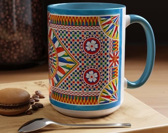 Taza de café con azulejos de Sicilia V.2 (310 g/400 g), cerámica artesanal siciliana, herencia siciliana, folclore siciliano, taza cultural, encanto italiano