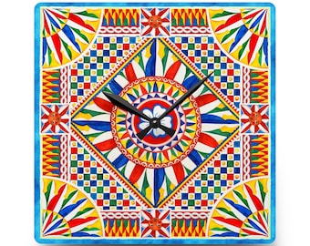 Reloj de pared acrílico con azulejos sicilianos (tamaño 27,5 x 27,5 cm), reloj decorativo, reloj ligero, arte relojero único, Sicilia
