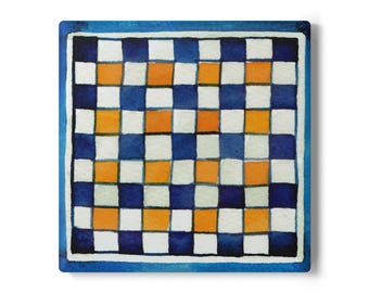 Posavasos de cerámica inspirado en azulejos sicilianos, decoración mediterránea de arte popular italiano, posavasos original, inspirado en Sicilia, posavasos de Amalfi, posavasos decorativo para bar.