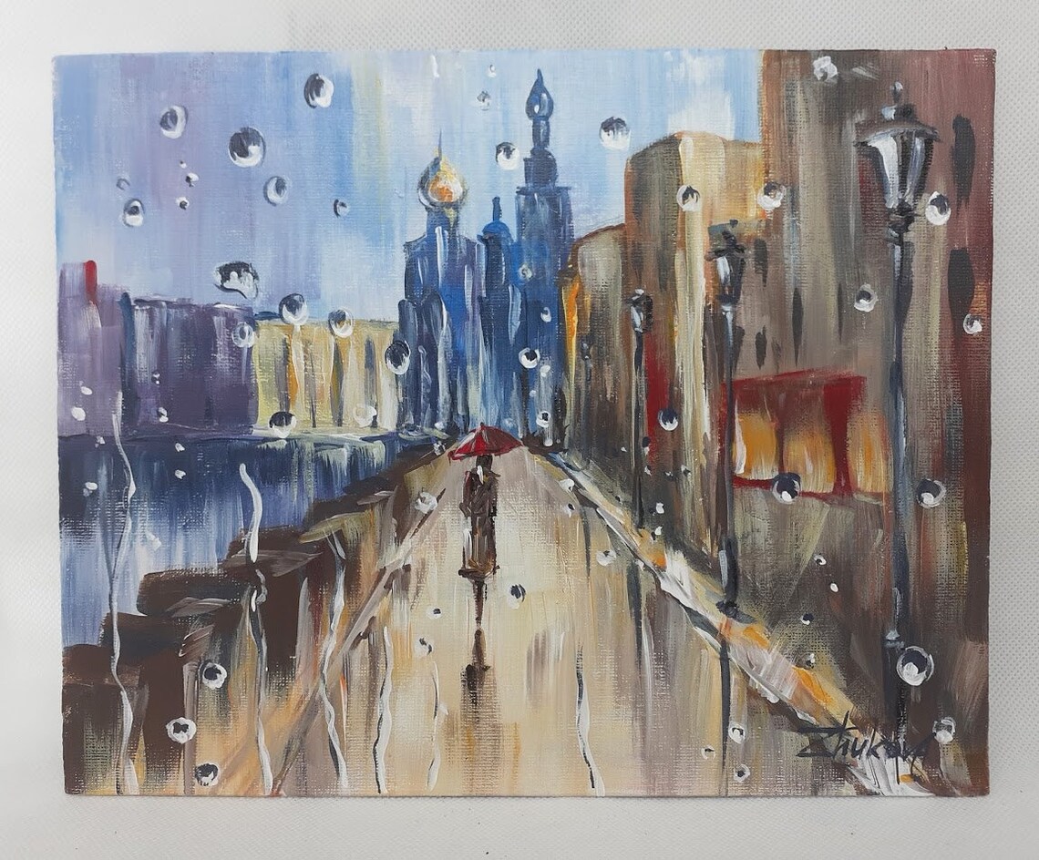 Rain behind the window. Original acrylic painting on canvas Etsy