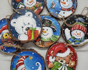 Hand Painted Wood Slice Ornaments - Etsy