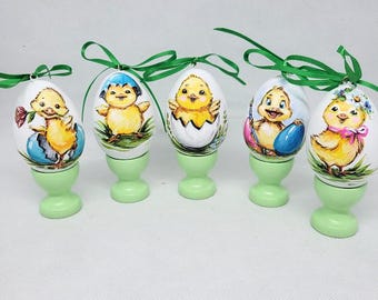 Hand Painted Wood Easter Egg, Chick Design, Custom Easter Gift