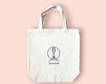 Korean Seoul Tote Bag, Seoulite Tote Bag, Seoul Natural Canvas Bag, Korean Tote Bag, Shopping Bag, Korea Lover Gift, Namsan Tower Bag