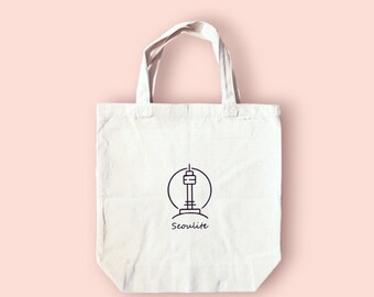 Seoul, South Korea, Seoul Tote Bag, Namsan Tower Tote Bag, Seoul Natural Canvas Bag, Korea Tote Bag, Shopping Bag, Seoul Lover Gift