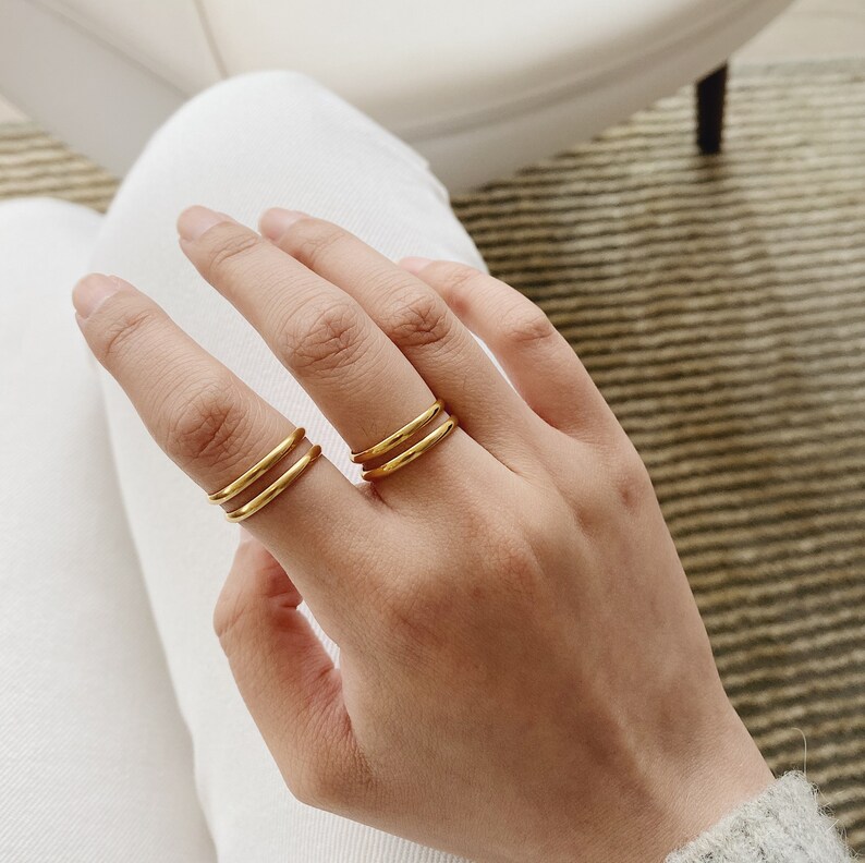 Double Band Ring Gold Double Ring Gold Rings for Women Etsy