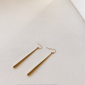 Simple Long Gold Earrings, 60mm Gold Earrings, Long Dangle Line ...