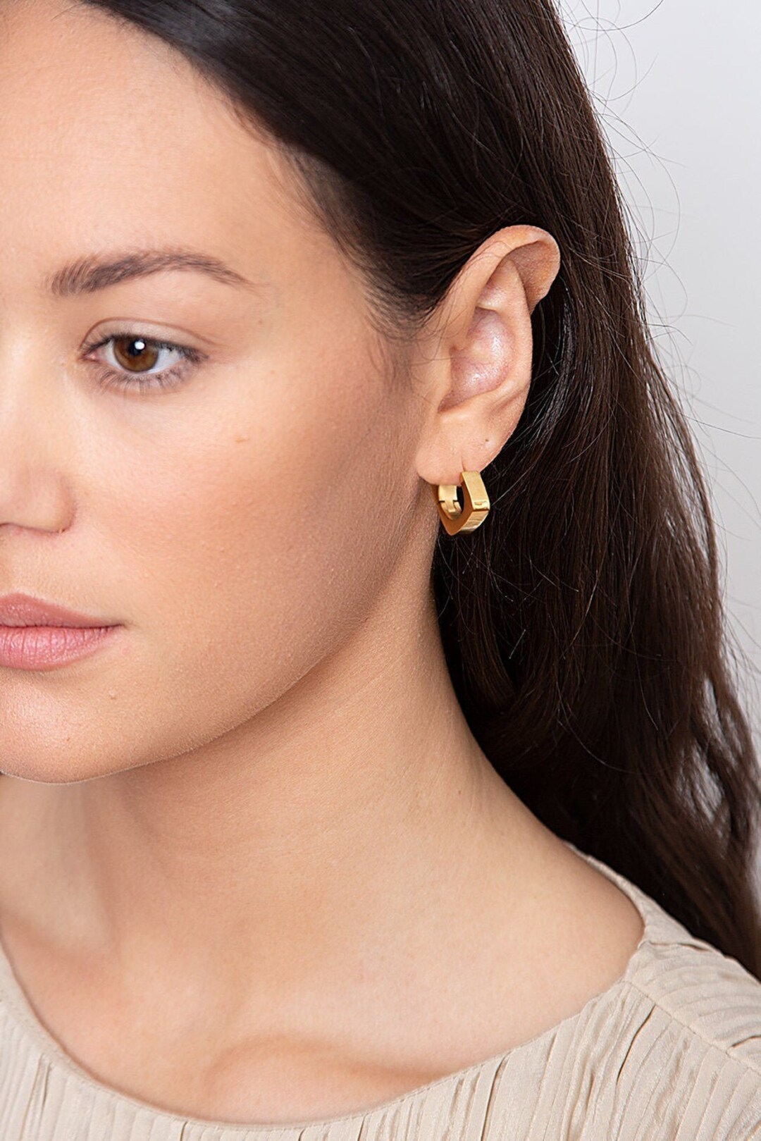 Gold square huggie earrings Clearance