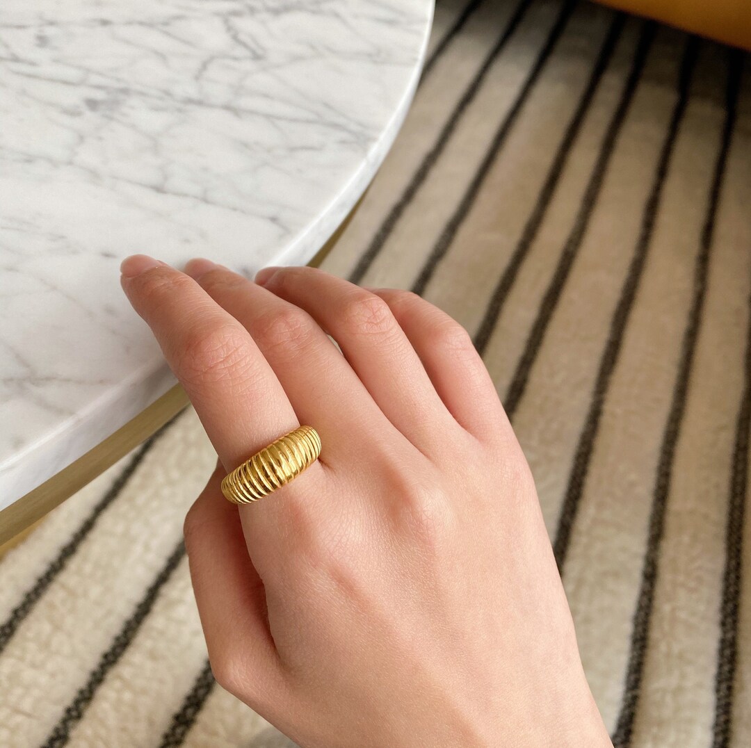 14k Gold Ribbed Dome Ring Gold Statement Ring Gold Rings for