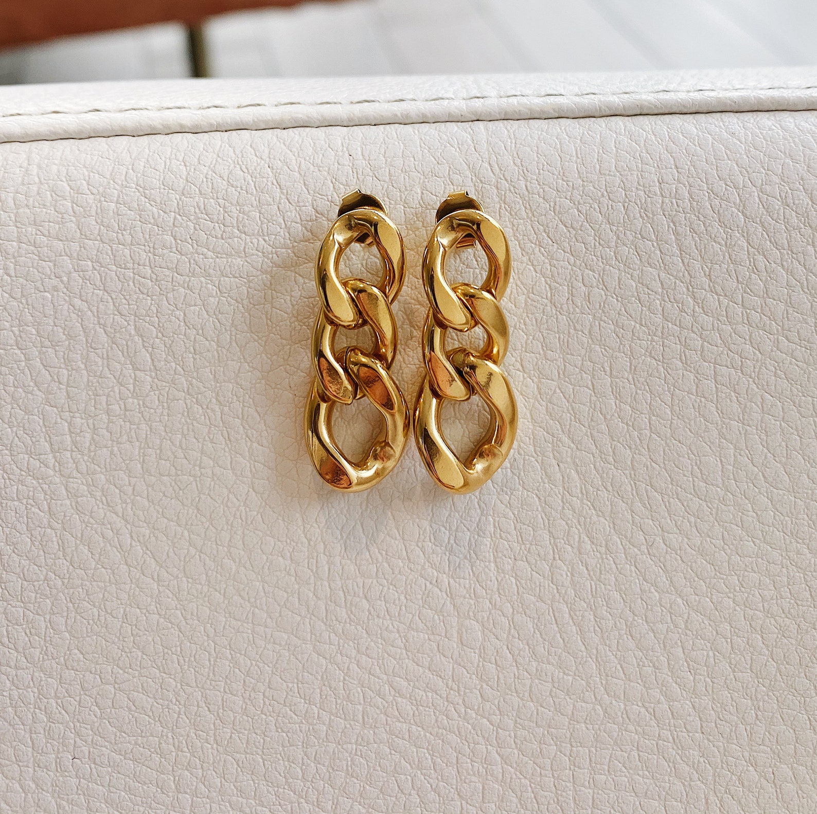 Gold Chain Link Drop Earrings Gold Dangle Earrings Long Gold Etsy