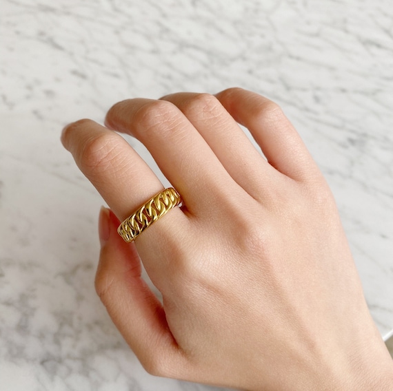 14k Gold Cuban Link Ring Gold Statement 