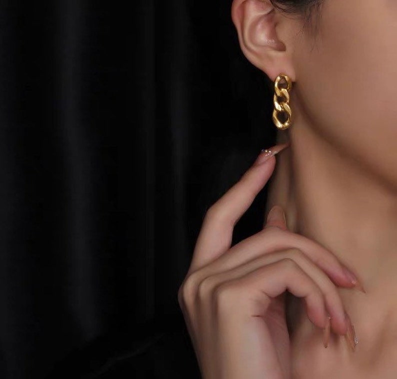 Gold Chain Link Drop Earrings Gold Dangle Earrings Long Gold Etsy UK