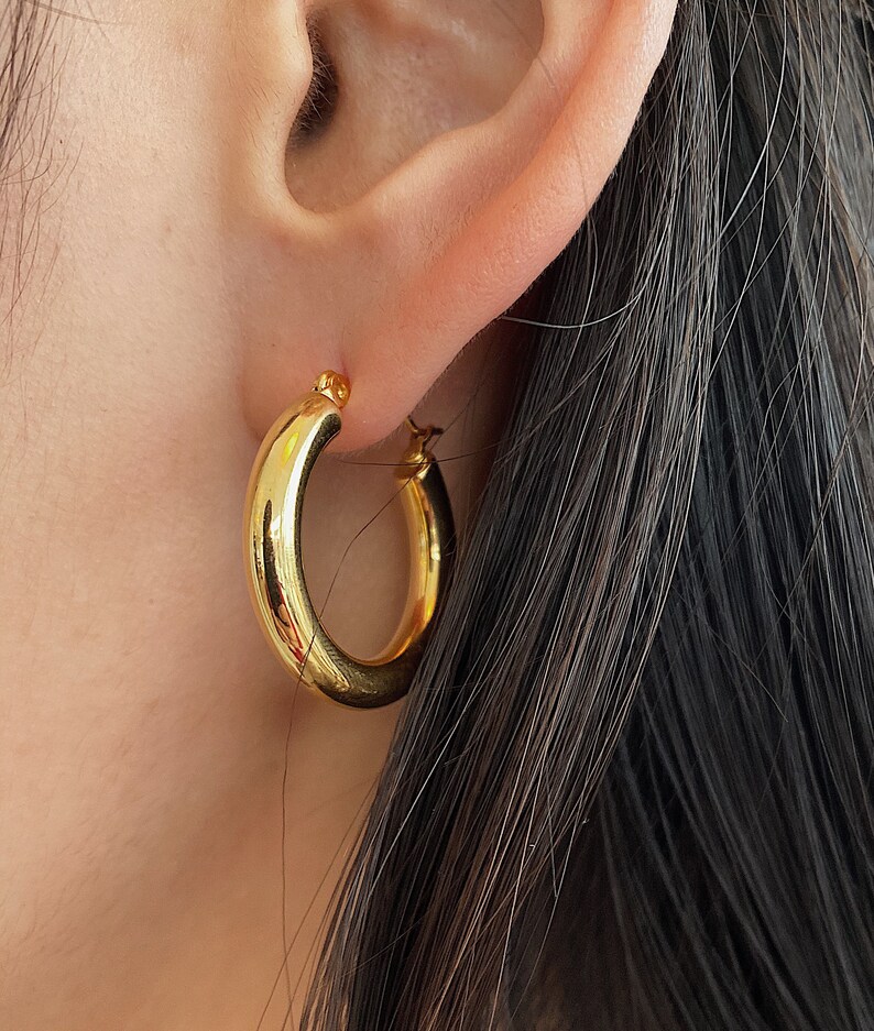 14k Gold Hoop Earrings 23mm Gold Hoop Earrings Chunky Gold Etsy