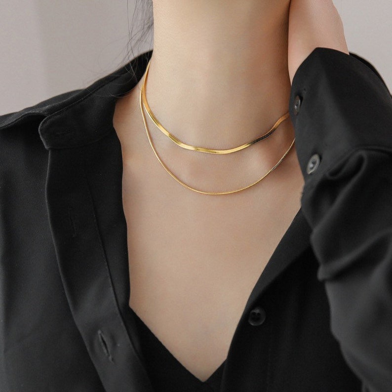 Gold Double Herringbone Chain Necklace Gold Herringbone Etsy