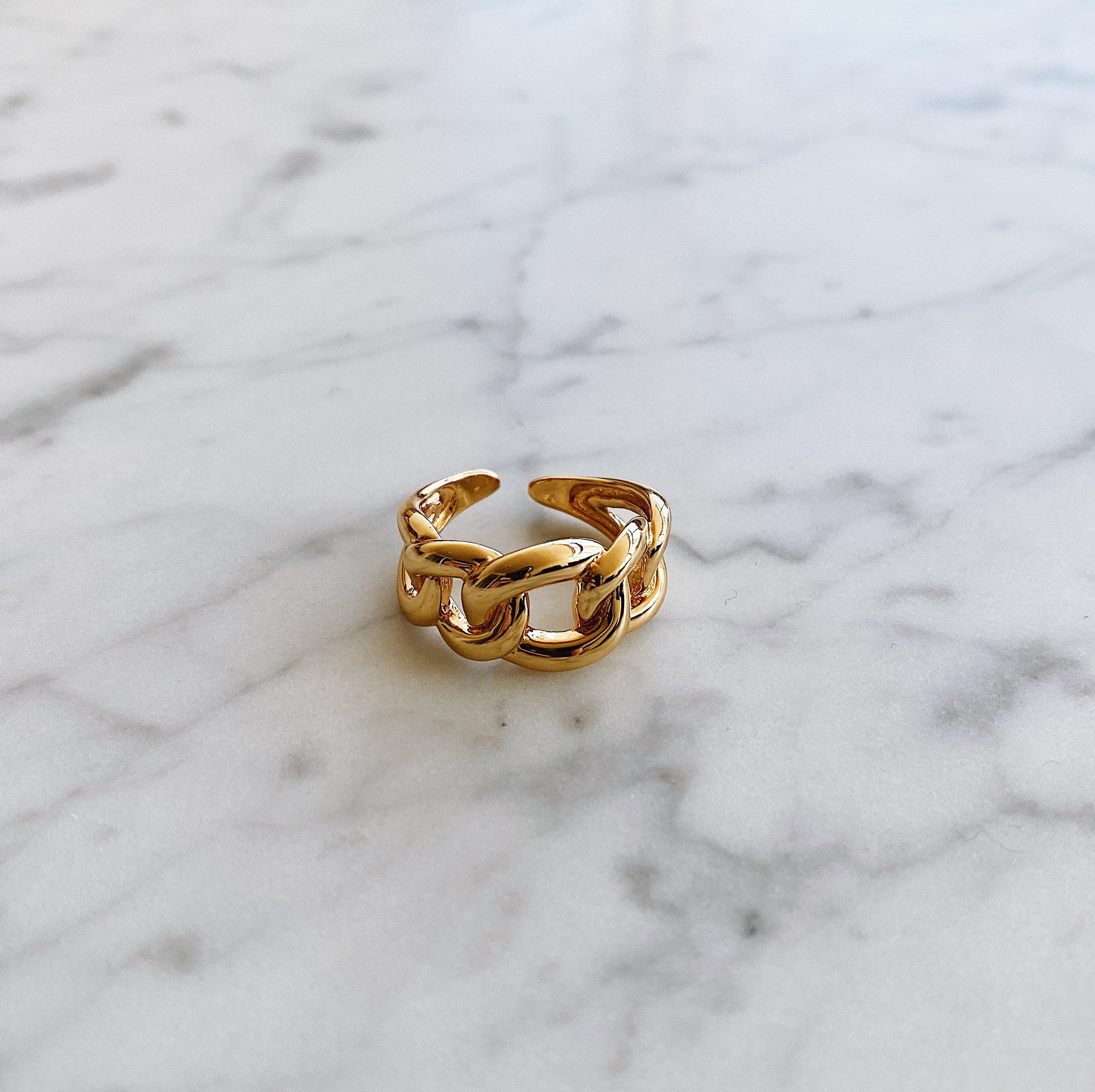 14k Gold Adjustable Chain Link Ring Chunky Chain Link Ring Etsy